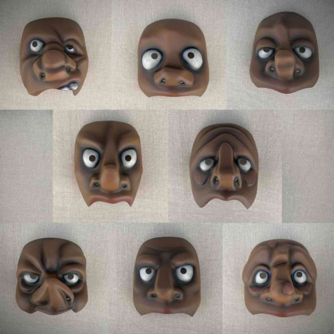 Character Half Mask Set of Eight Masks Dark Skin Tone