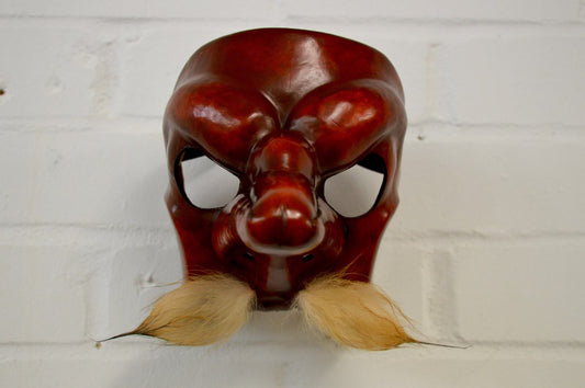 Red Leather 'Capitano 1' Commedia dell'Arte Theatre Mask Front View