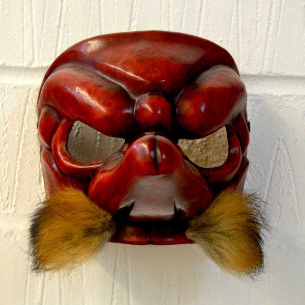 Red Leather 'Capitano 2' Commedia dell'Arte Theatre Mask Front View