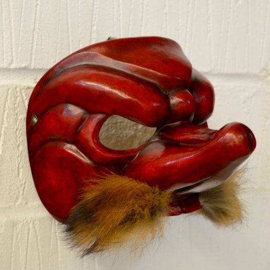 Red Leather 'Capitano 2' Commedia dell'Arte Theatre Mask Side View