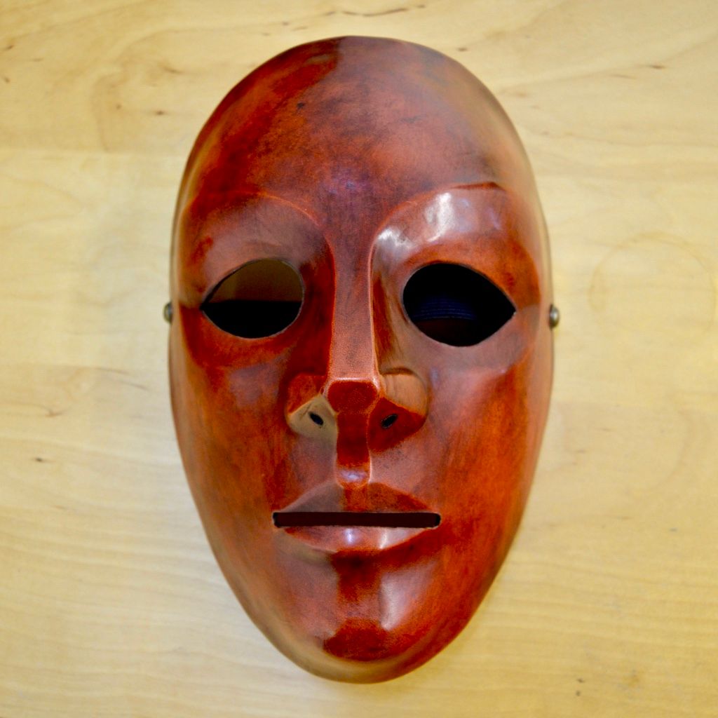 Red Leather Neutral Theatre Mask Front View