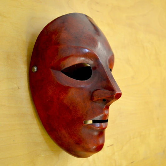 Red Leather Neutral Theatre Mask Side View