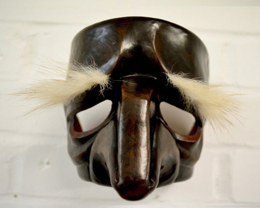 Brown Leather 'Pantalone 1' Commedia dell'Arte Theatre Mask Front View